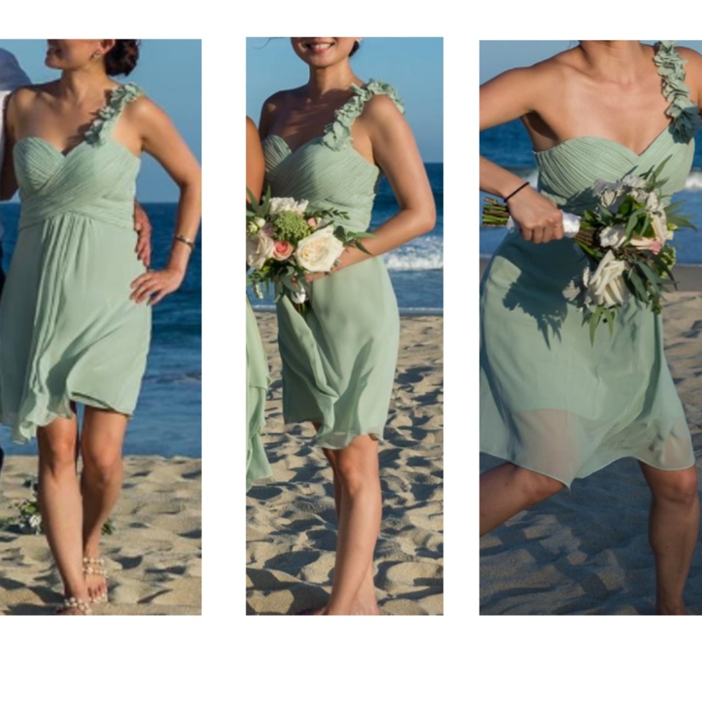 Sage color one shoulder dress